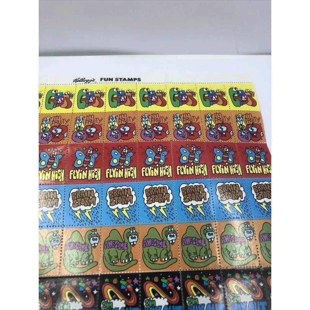 Kellogg's Cereal Fun Stamps Sheet Stickers Vintage 1980s. Rare
